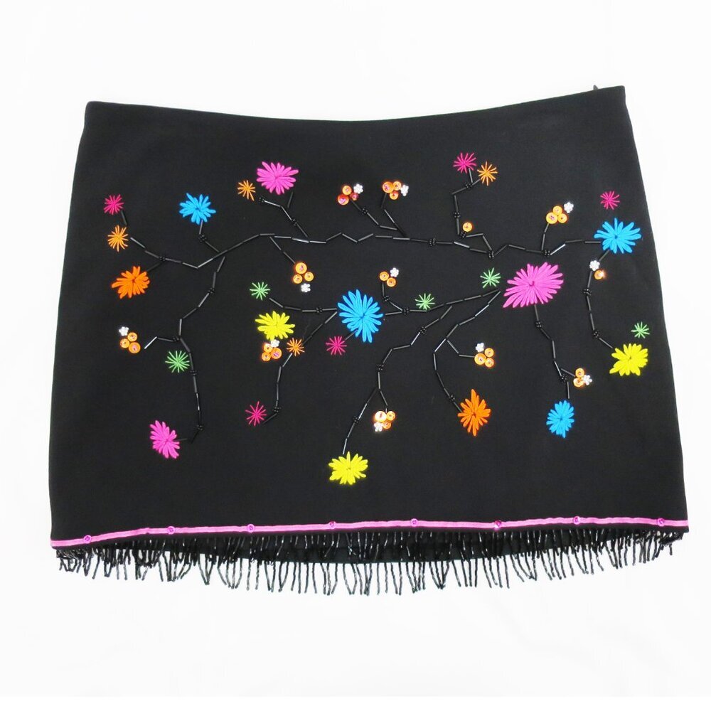 Laundry by Shelli Segal Beaded Fringed Micro Mini Skirt